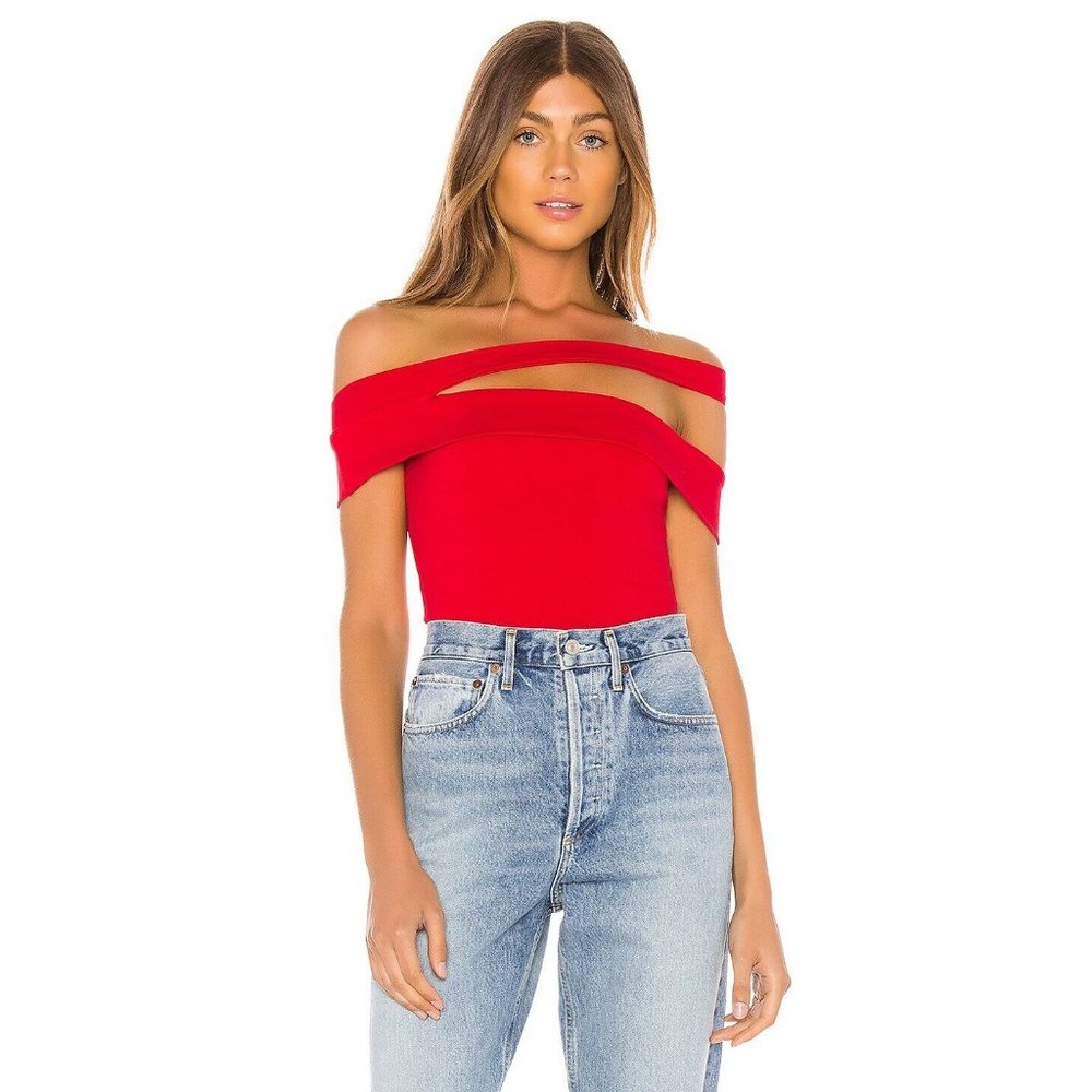 Superdown Linda Asymmetric Bodysuit in Red in Size: XS